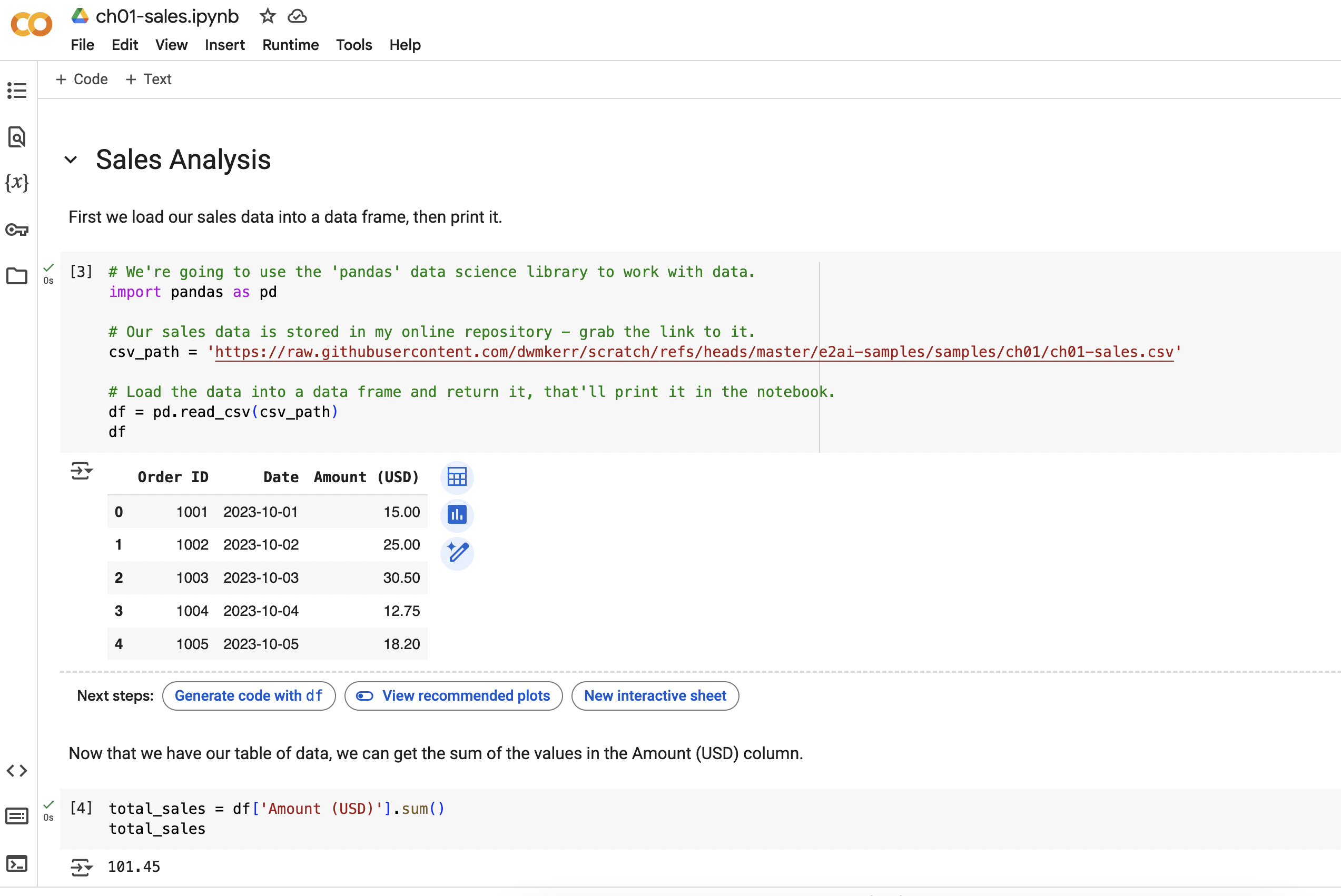 Screenshot of the Sales Analysis Jupyter Notebook